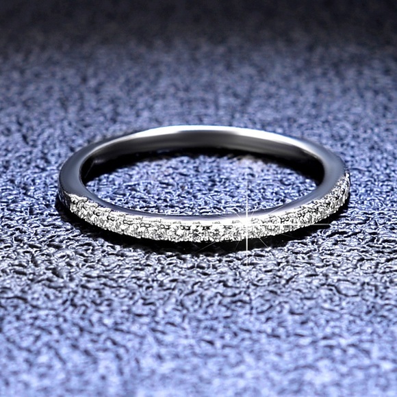Jewelry - Brand New Moissanite Wedding Band 18K White Gold Plated Sterling Silver Rings